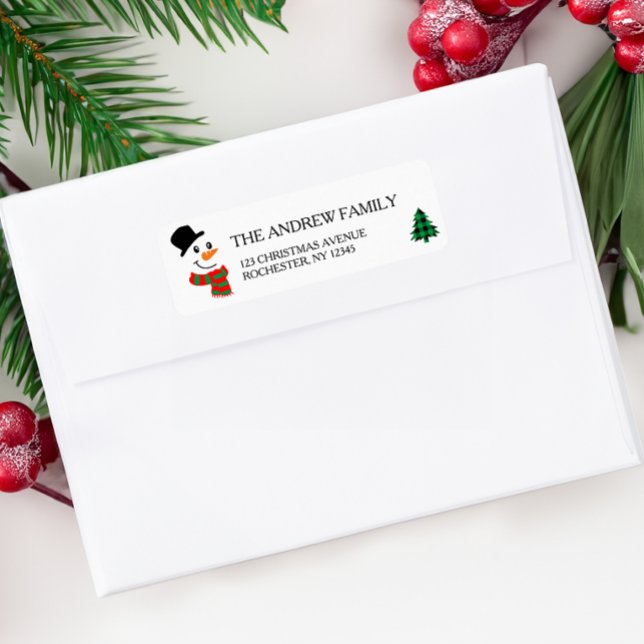 Étiquette Snowman blanc et sapin de Noël (Créateur téléchargé)