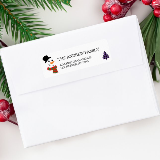 Étiquette Snowman blanc et sapin de Noël (Créateur téléchargé)