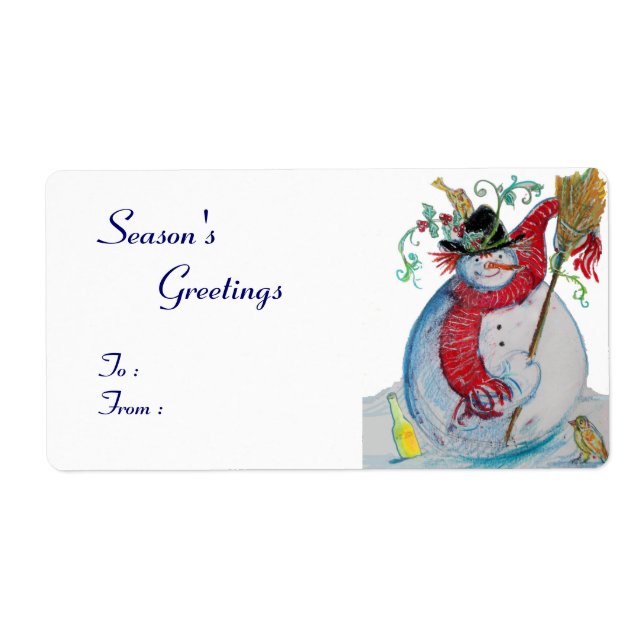 ÉTIQUETTE SNOWMAN DRUNKEN AVEC OISEAUX (Devant)