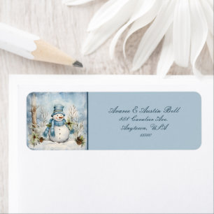 Étiquette Snowman habillé en bleu Écharpe et Tophat