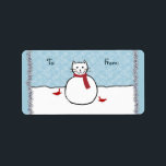 Étiquette Snowman Kitty Christmas Cadeaux Tags<br><div class="desc">Le chaton, mignon, gras, dessiné à la main, fait dans le style d'un bonhomme de neige sur cette étiquette cadeau ne semble pas déranger les oiseaux rouges qui volent autour de lui. Il est parfaitement heureux de se tenir debout dans un champ enneigé avec un foulard rouge autour du cou....</div>
