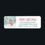 Étiquette Snowman Winter Woodland Christmas Return Adresse<br><div class="desc">Thème de la forêt d'hiver Les étiquettes d'adresse de retour de Noël ont une aquarelle,  une forêt d'hiver enneigée et un bonhomme de neige avec un accueil "Joyeux Noël". Oeuvre de KL Stock.</div>