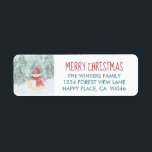 Étiquette Snowman Winter Woodland Christmas Return Adresse<br><div class="desc">Thème de la forêt d'hiver Les étiquettes d'adresse de retour de Noël ont une aquarelle,  une forêt d'hiver enneigée et un bonhomme de neige avec un accueil "Joyeux Noël". Oeuvre de KL Stock.</div>