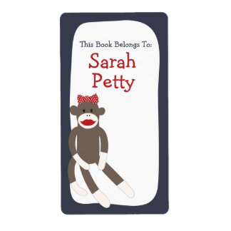 Étiquette Sock Monkey Girl bookplate