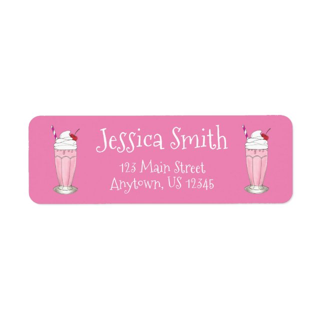 Étiquette Soda Shoppe Crème glacée de fraise Milkshake (Devant)
