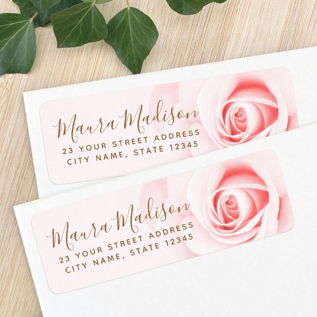 Étiquette Soft blush pink rose floral return address (Créateur téléchargé)
