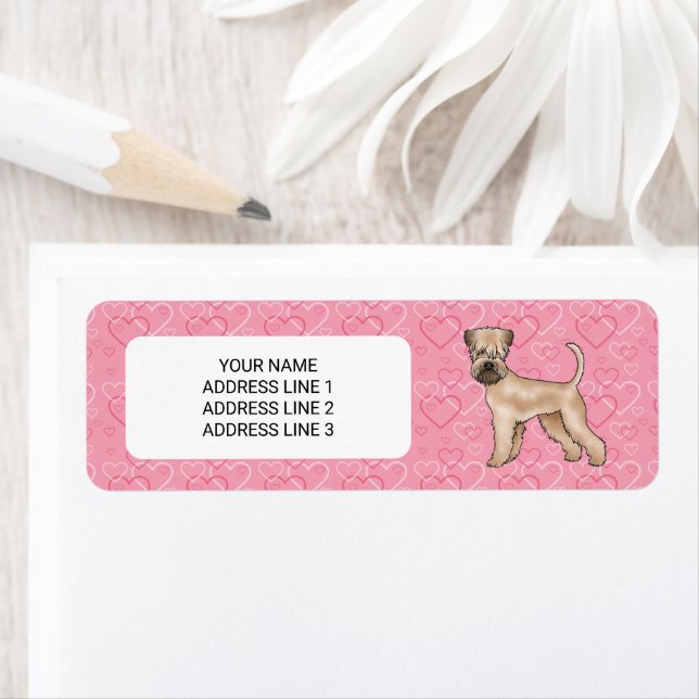 Étiquette Soft-Coated Wheaten Terrier Cœurs Roses Et Texte (En situation)