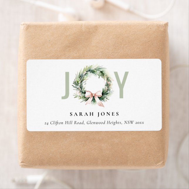 Étiquette Soft Joy Blush Green Christmas Wreath Adresse (En situation)