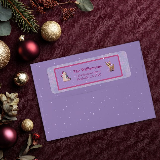 Étiquette Soft Lilac Deer & Bear Holiday Return Address (Créateur téléchargé)