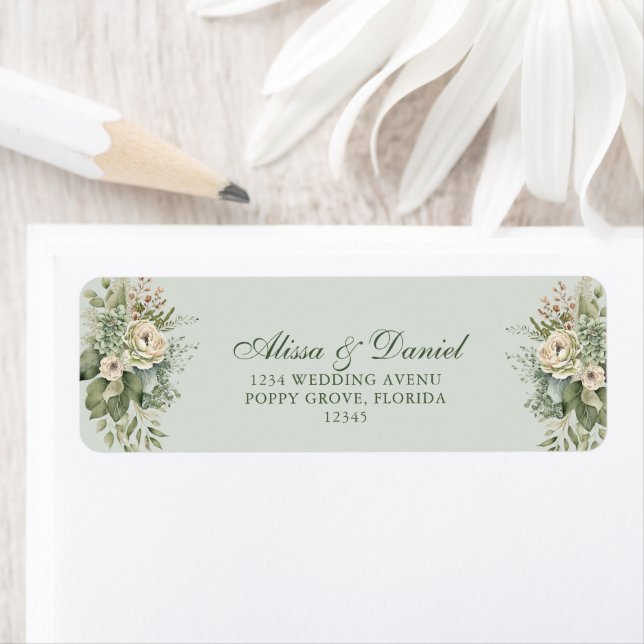 Étiquette Soft Sage Green Floral Address Label (En situation)