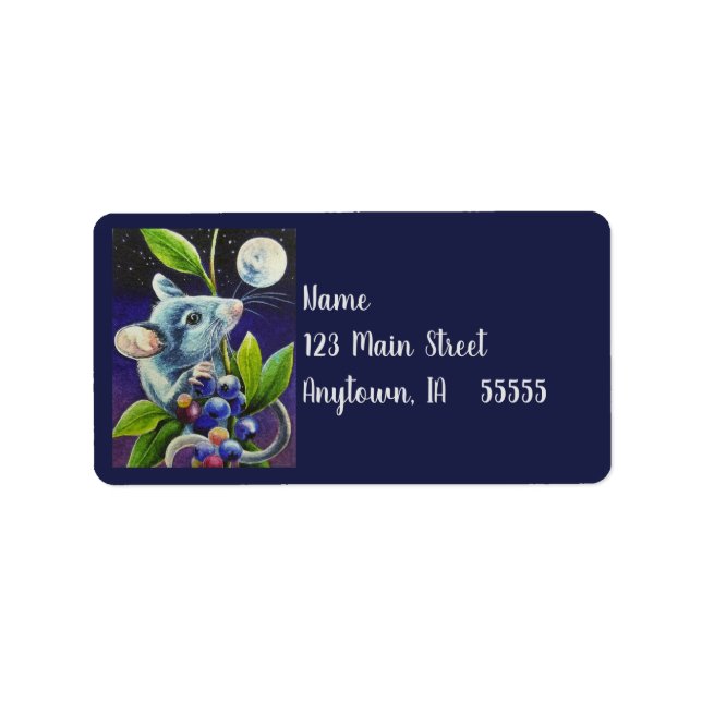 Étiquette Soirée d'été Souris Lune & Berries Aquarelle Art (Devant)