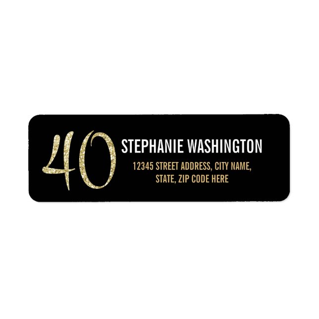 Étiquette Soirée Formelle Noir et Or 40ème anniversaire (Devant)