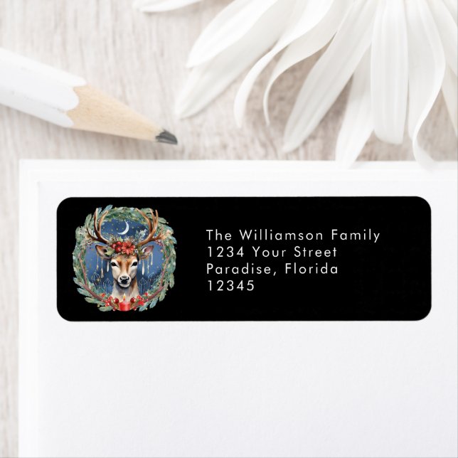 Étiquette Solstice hiver Wreath Deer Yule Noël (En situation)