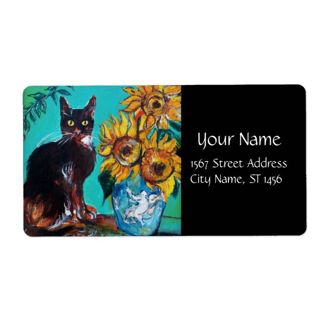 ÉTIQUETTE SOUCHES AVEC CHAT NOIR EN TURQUOISE BLEUE (Devant)