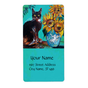 ÉTIQUETTE SOUCHES AVEC CHAT NOIR EN TURQUOISE BLEUE