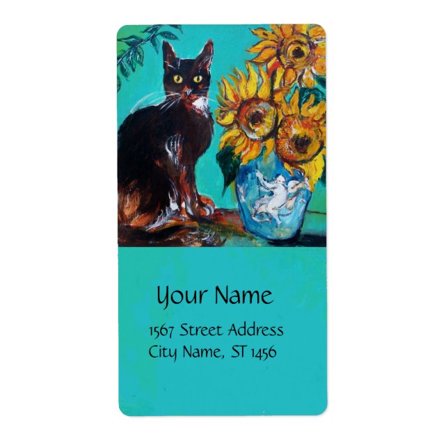 ÉTIQUETTE SOUCHES AVEC CHAT NOIR EN TURQUOISE BLEUE (Devant)
