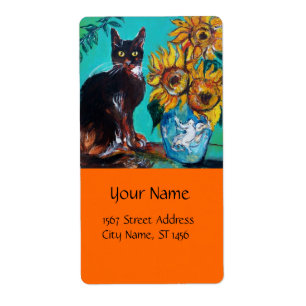ÉTIQUETTE SOUCHES AVEC CHAT NOIR EN TURQUOISE BLEUE