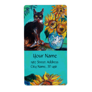 ÉTIQUETTE SOUCHES AVEC CHAT NOIR EN TURQUOISE BLEUE