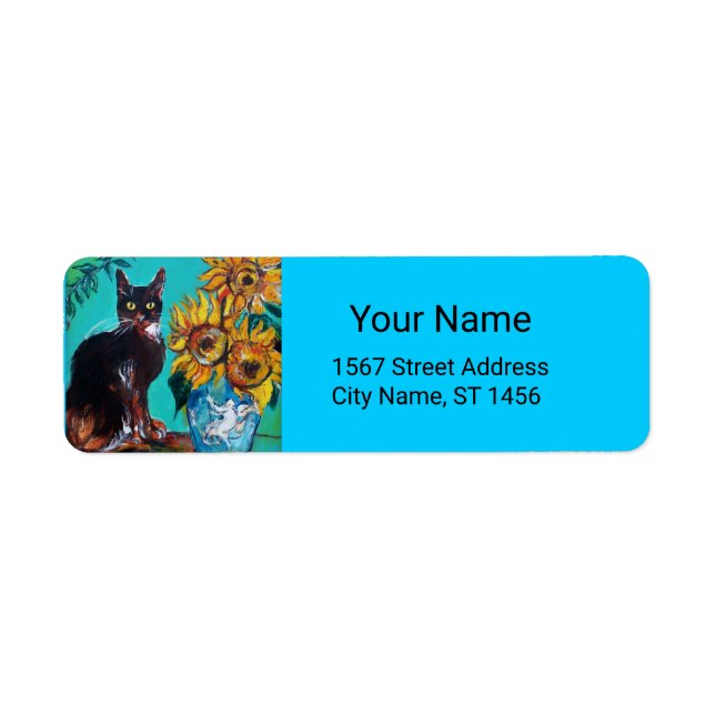 ÉTIQUETTE SOUCHES AVEC CHAT NOIR EN TURQUOISE BLEUE (Devant)