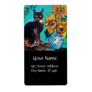 ÉTIQUETTE SOUCHES AVEC CHAT NOIR EN TURQUOISE BLEUE