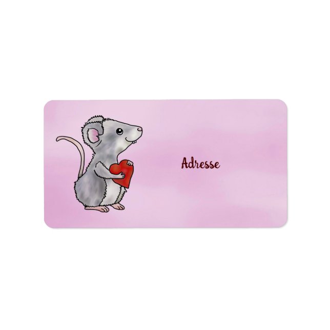 Étiquette Souris avec coeur (Devant)