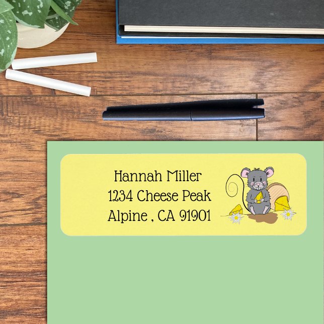 Étiquette Souris avec fromage jaune Adresse de retour Label (Créateur téléchargé)