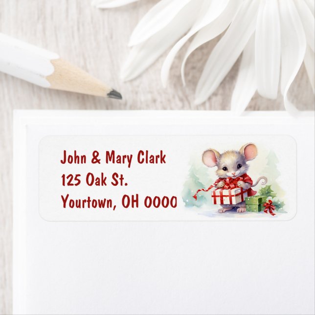 Étiquette Souris De Noël Avec Cadeaux (En situation)