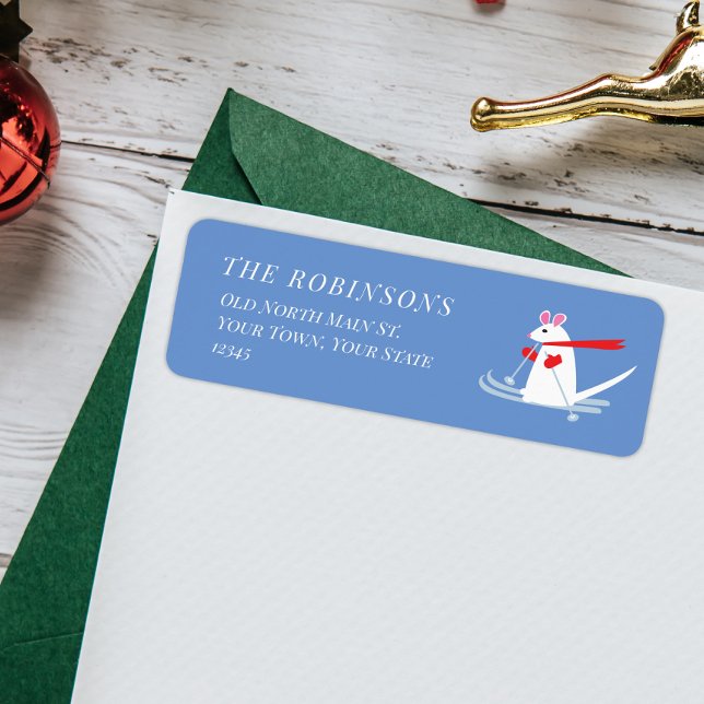 Étiquette Souris mignonne sur ski Noël M. Mouski (Créateur téléchargé)