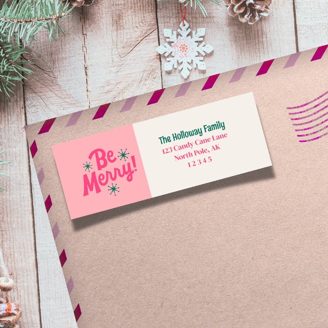 Étiquette Soyez Joyeux Pink Scribble Tree photo Arborée (Send cheer with this bold and playful holiday labels!)