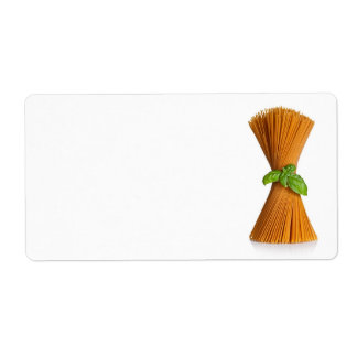 Étiquette Spaghetti Avec Basil Isolé Sur Arrière - plan Blan