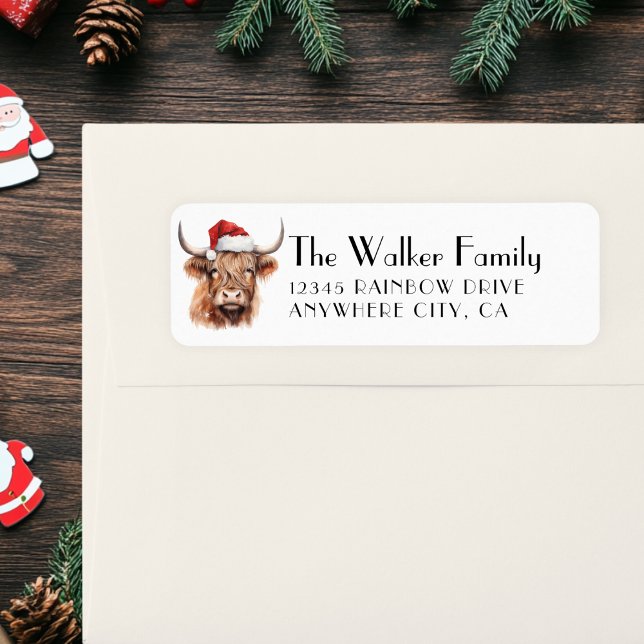 Étiquette Spécifique au client, vache de Noël avec Santa Hat (Christmas Cow Label Sticker)