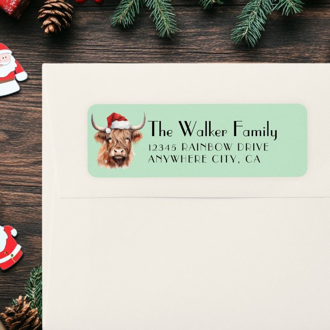 Étiquette Spécifique au client, vache de Noël avec Santa Hat (Christmas Cow Label)