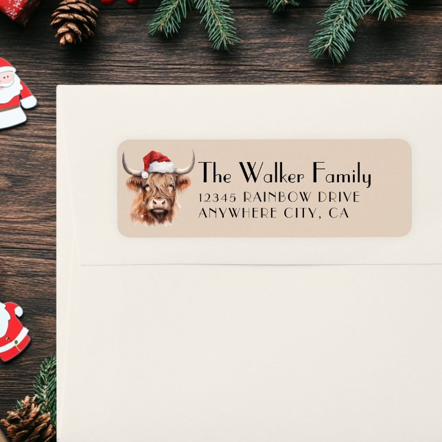 Étiquette Spécifique au client, vache de Noël avec Santa Hat (Christmas Cow Label)