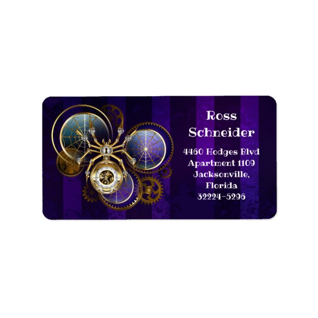 Étiquette Spider Steampunk sur Arrière - plan pourpre (Devant)