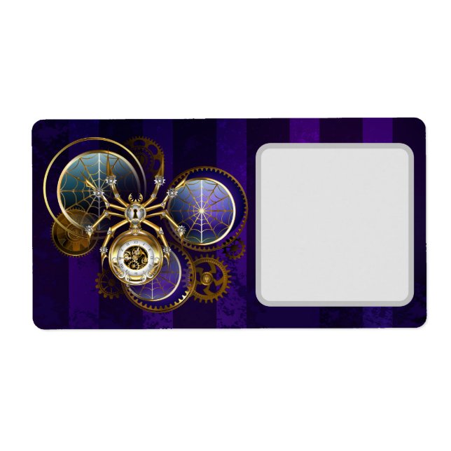 Étiquette Spider Steampunk sur Arrière - plan pourpre (Devant)