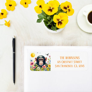 Étiquette Spring Watercolor Chimpanzé Adresse de retour