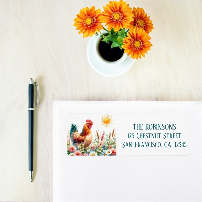 Étiquette Spring Watercolor Hen Adresse de retour (Créateur téléchargé)