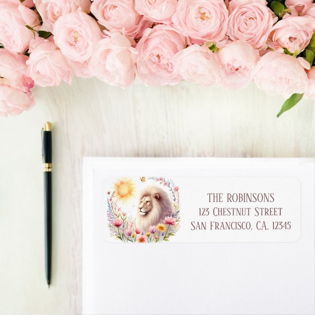 Étiquette Spring Watercolor Lion Adresse de retour (Créateur téléchargé)