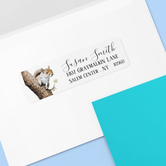 Étiquette Squirrel Woodland Script Adresse (Créateur téléchargé)