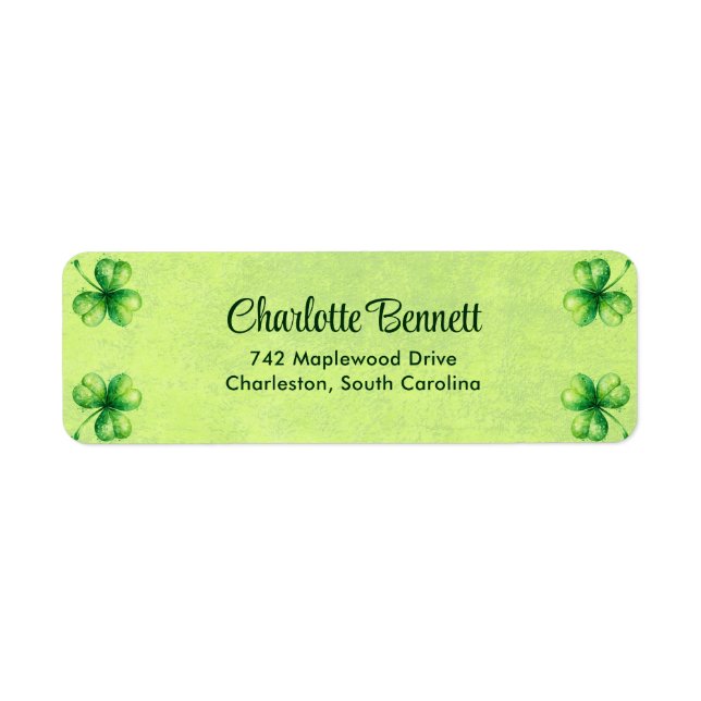 Étiquette St. Patrick’s Day Watercolor Shamrock on green (Devant)