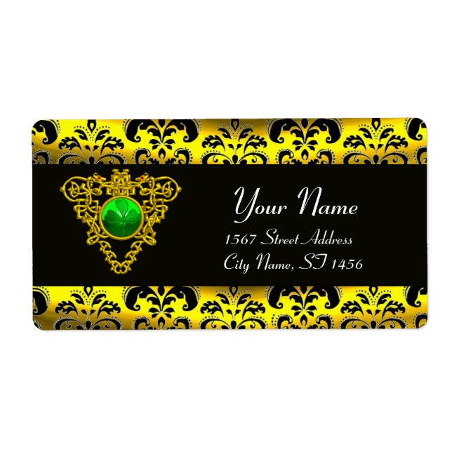 ÉTIQUETTE ST PATRICK'S CELTIC HEART BLACK AND GOLD DAMASK (Devant)
