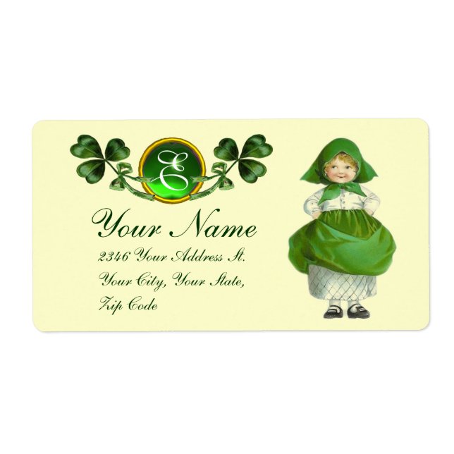 ÉTIQUETTE ST PATRICK'S DAY - IRLANDE, FILLE ET SHAMROCK (Devant)