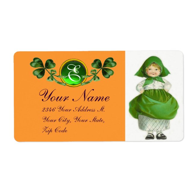 ÉTIQUETTE ST PATRICK'S DAY - IRLANDE, FILLE ET SHAMROCK (Devant)