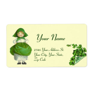 ÉTIQUETTE ST PATRICK'S DAY - IRLANDE, FILLE ET SHAMROCK