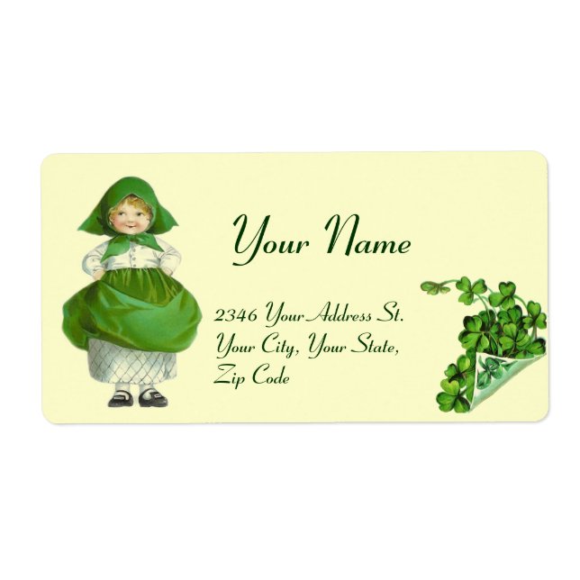 ÉTIQUETTE ST PATRICK'S DAY - IRLANDE, FILLE ET SHAMROCK (Devant)