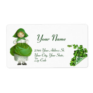 ÉTIQUETTE ST PATRICK'S DAY - IRLANDE, FILLE ET SHAMROCK