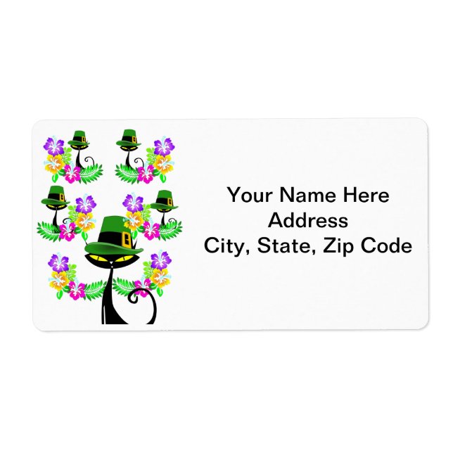 Étiquette St. Patrick's Day Labels Cat Floral (Devant)