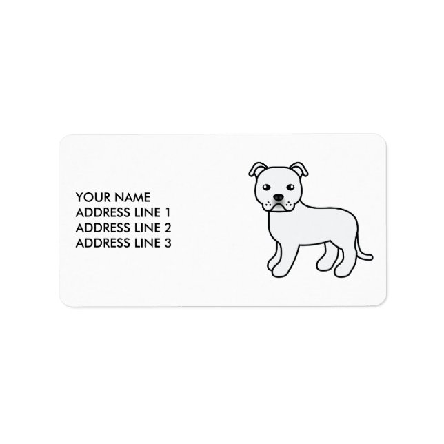 Étiquette Staffie anglais blanc Chien de dessin animé mignon (Devant)