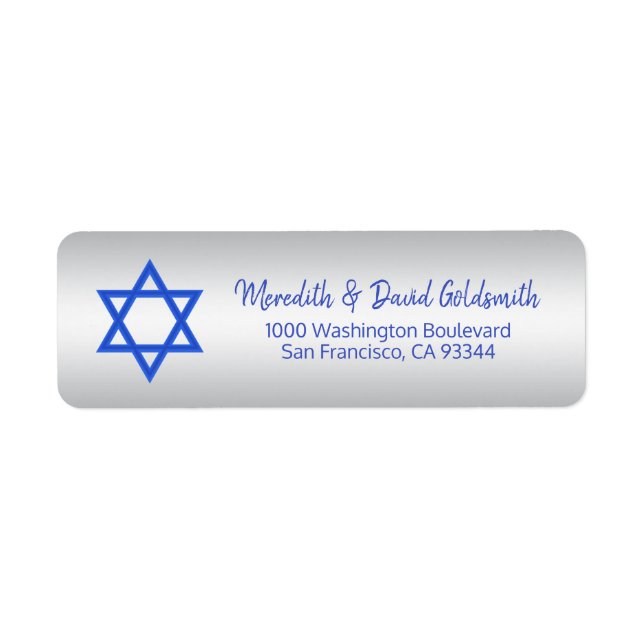 Étiquette Star Bleue Argent de David Mitzvah Hanoukka (Devant)