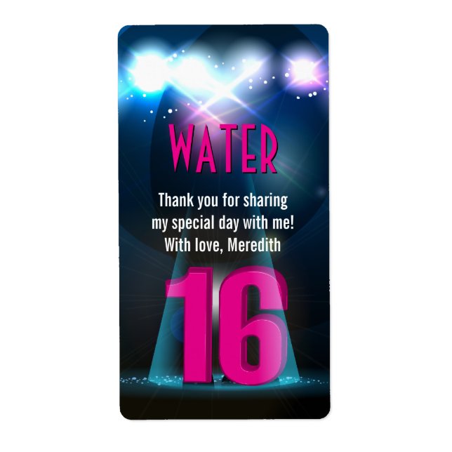 Étiquette Star Spotlight rose Sweet 16 Favor (Devant)